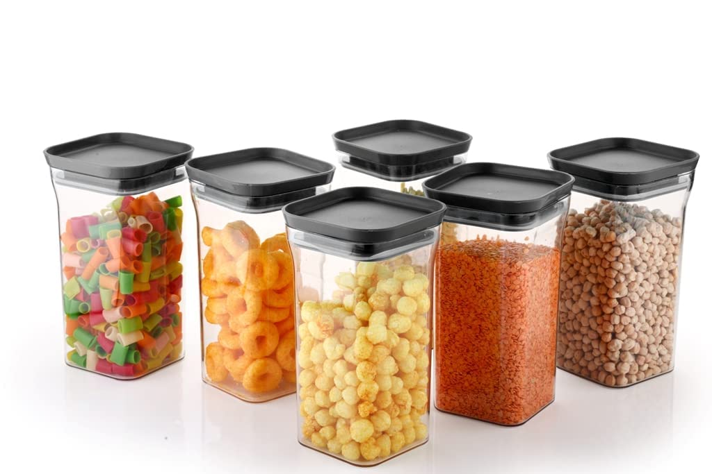 MOXSTAR Unbreakable Air Tight Kitchen Storage Container for Rice,Dal,Atta,Flour,Cereals,Snacks Kit Kat Container (1100MLBlack, 6